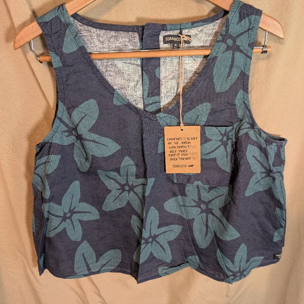 Toad & Co Taj Hemp Button Back Tank - Navy blue/green floral - Women M